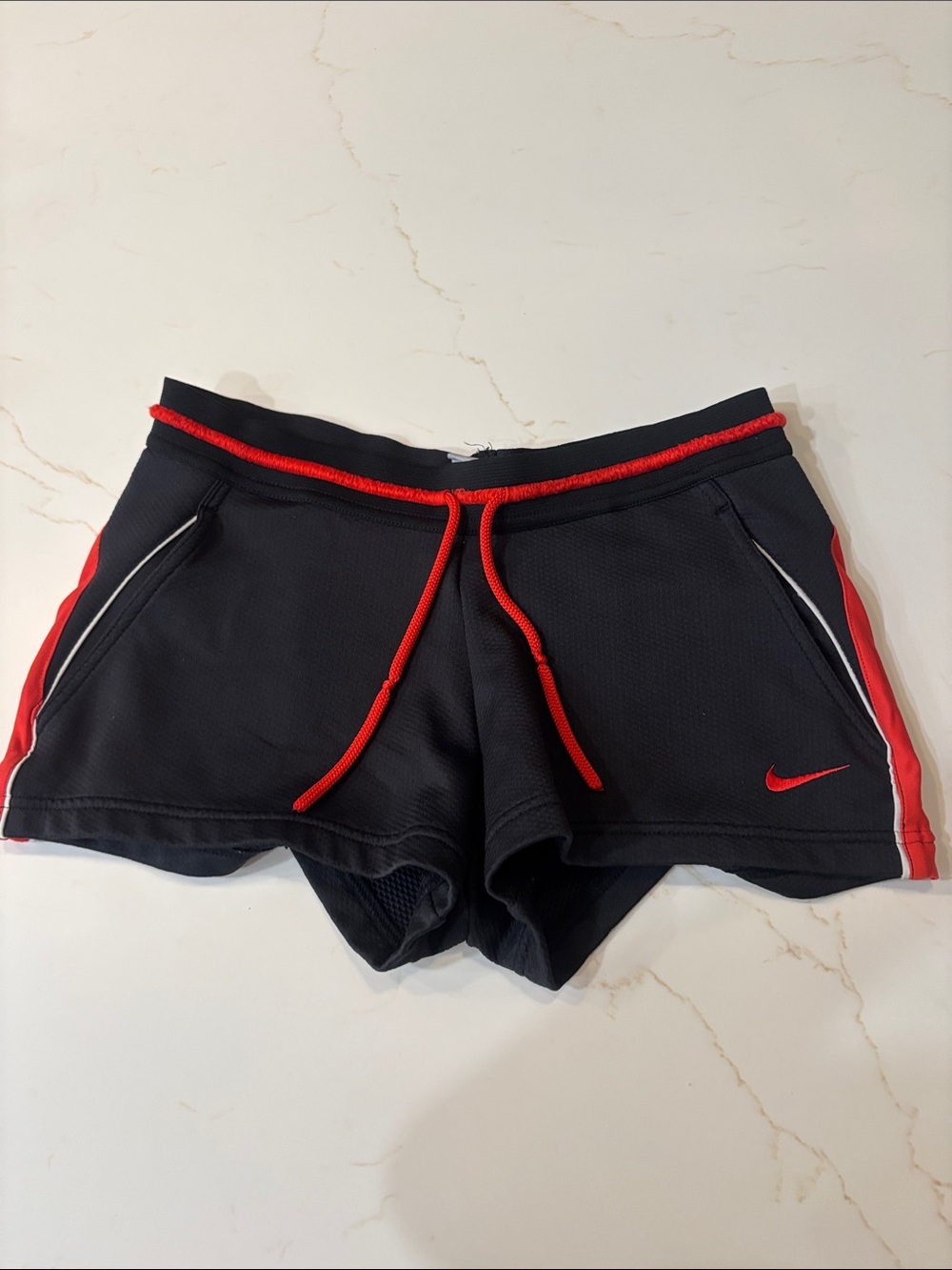 Vintage Retro Nike Women’s Black Athletic Shorts with Red Trim